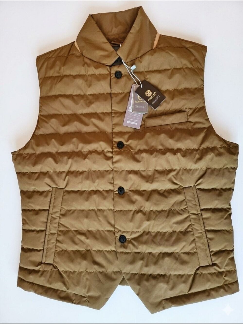 Tan Goose Down Filled Quilted Puffer Vest for Men, Warm  Snover, XL, NWT